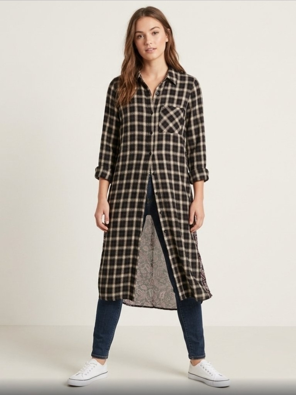 Mystree Black Plaid Button-Down Shirt with Red/Pasley Accents
